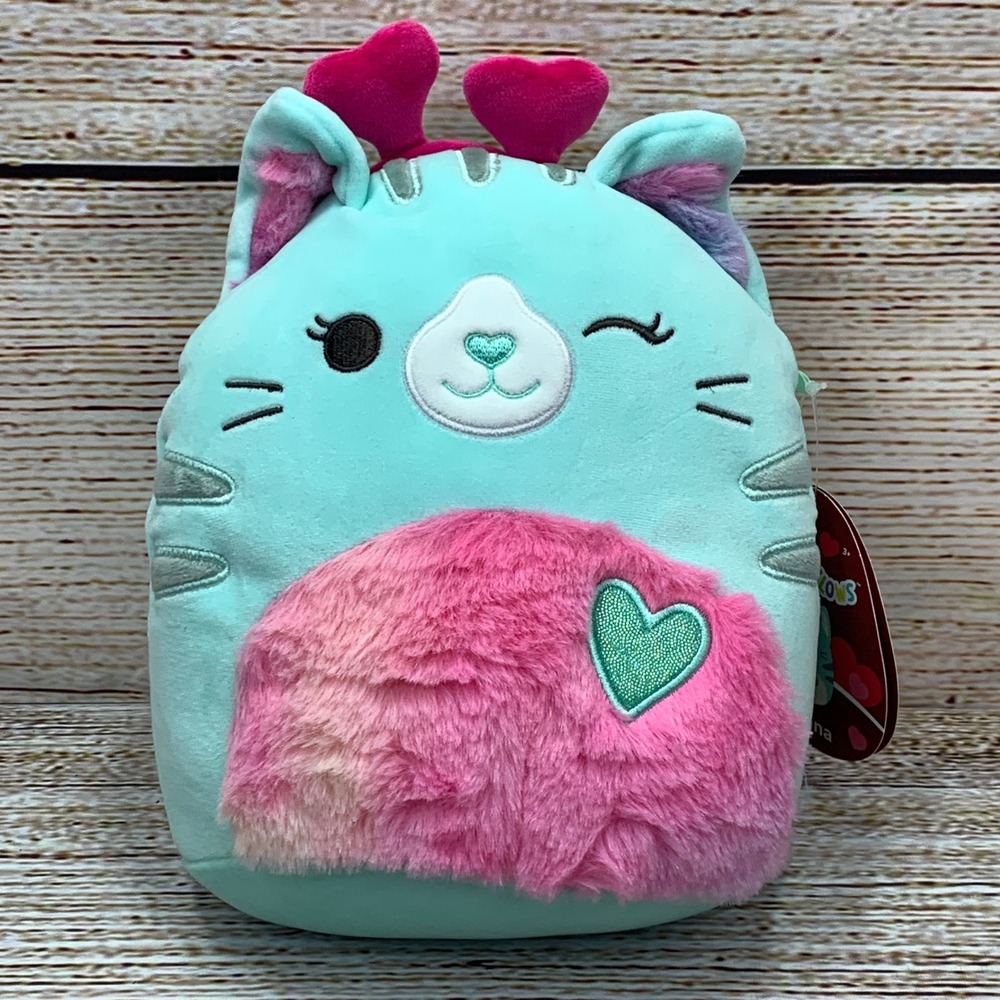 Squishmallows Corinna the Cat 🆕 Valentine Plush‎ 8" Heart Ears Pink Tummy NEW
